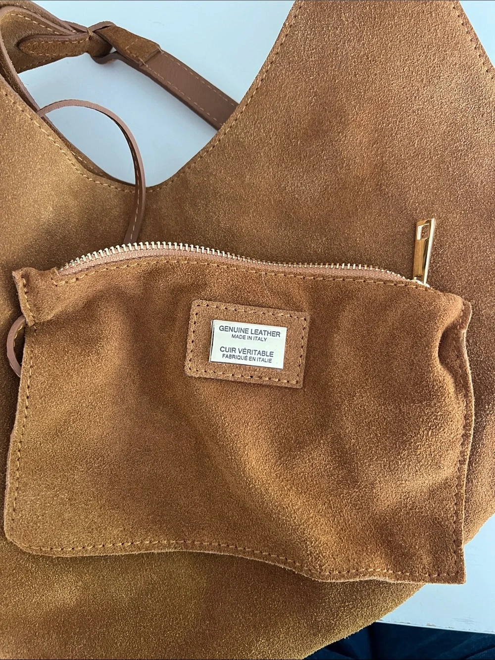 Suede Hobo Shoulder Bag in Chestnut Brown Made in Italy